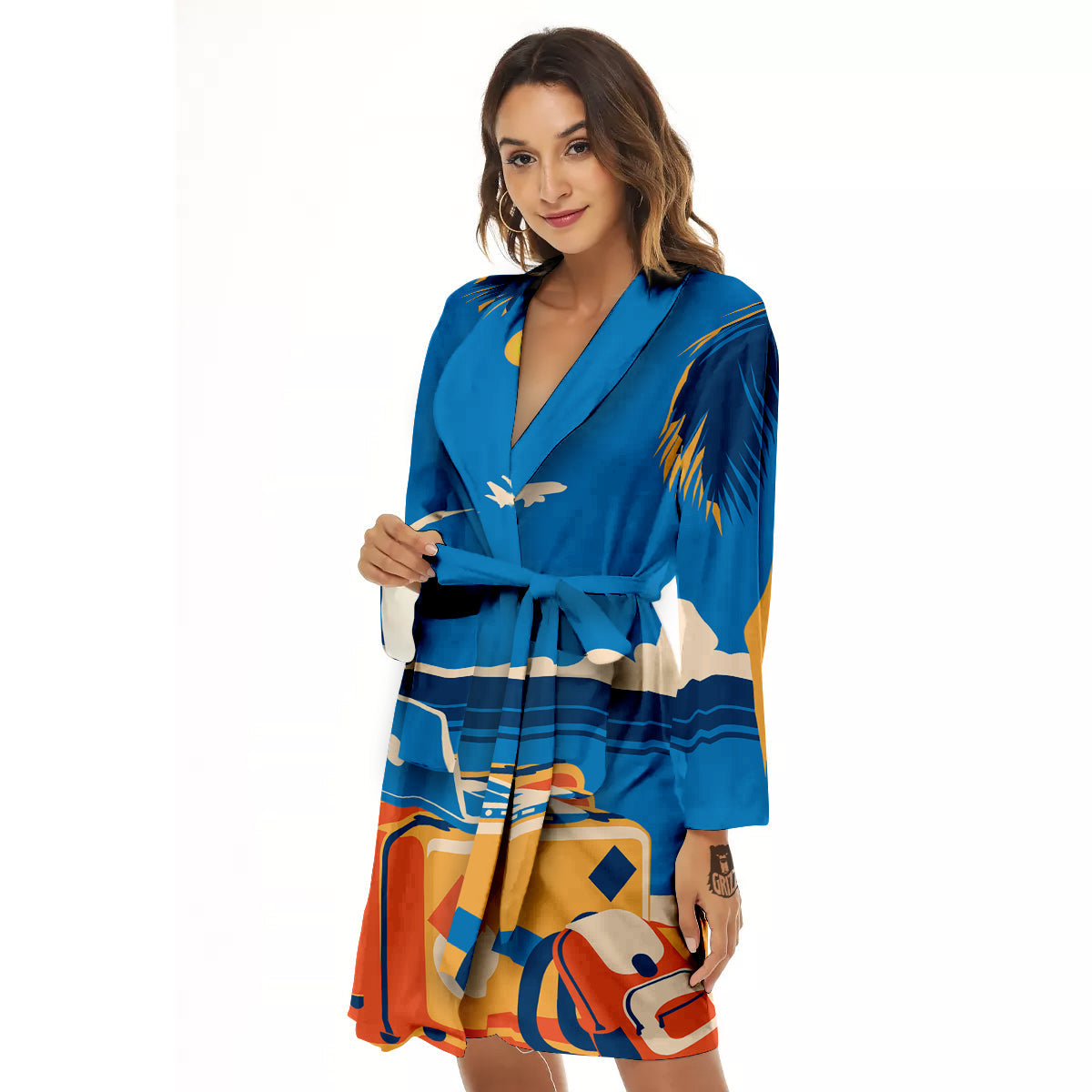 Time To Travel Summer Holiday Print Women's Robe-grizzshop