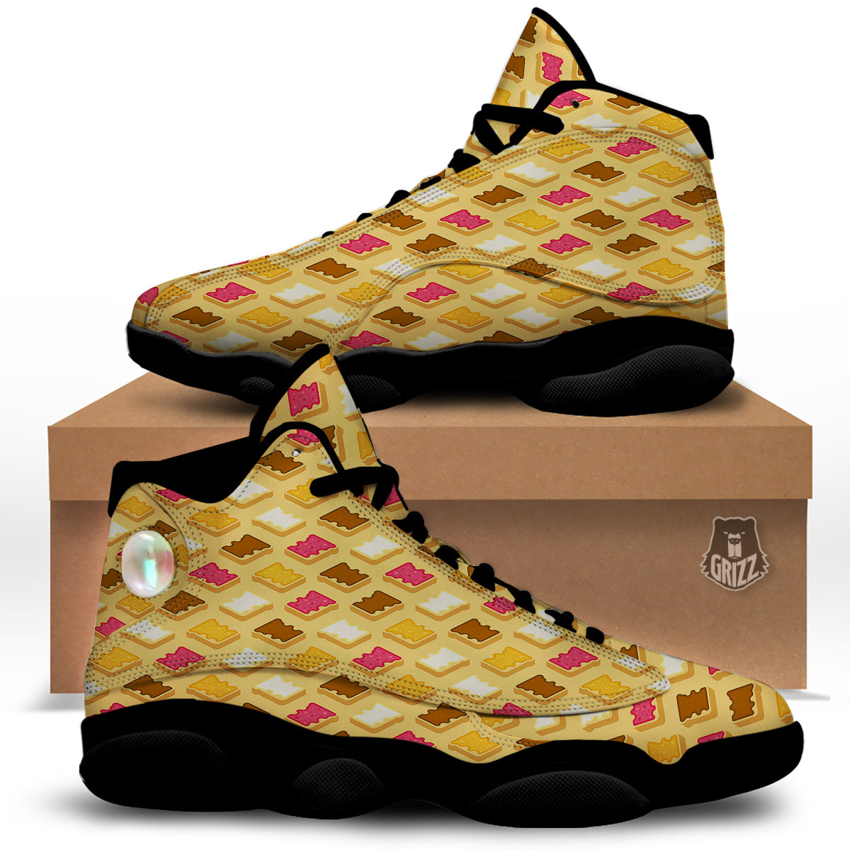 Toast And Jam Print Pattern Black Basketball Shoes-grizzshop