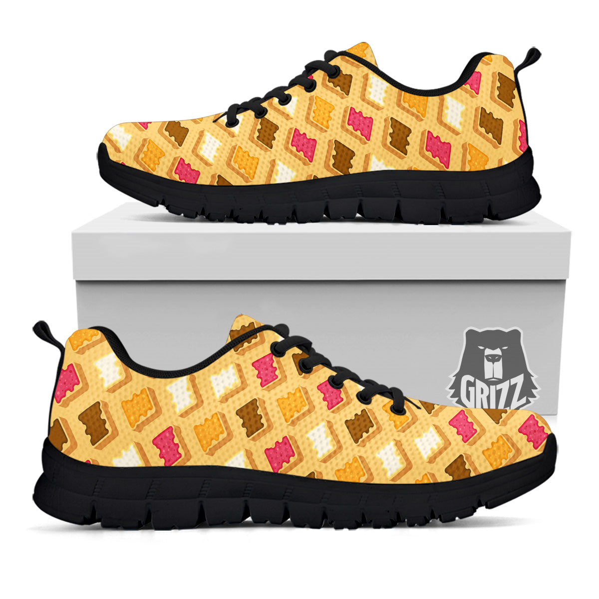 Toast And Jam Print Pattern Black Sneaker-grizzshop