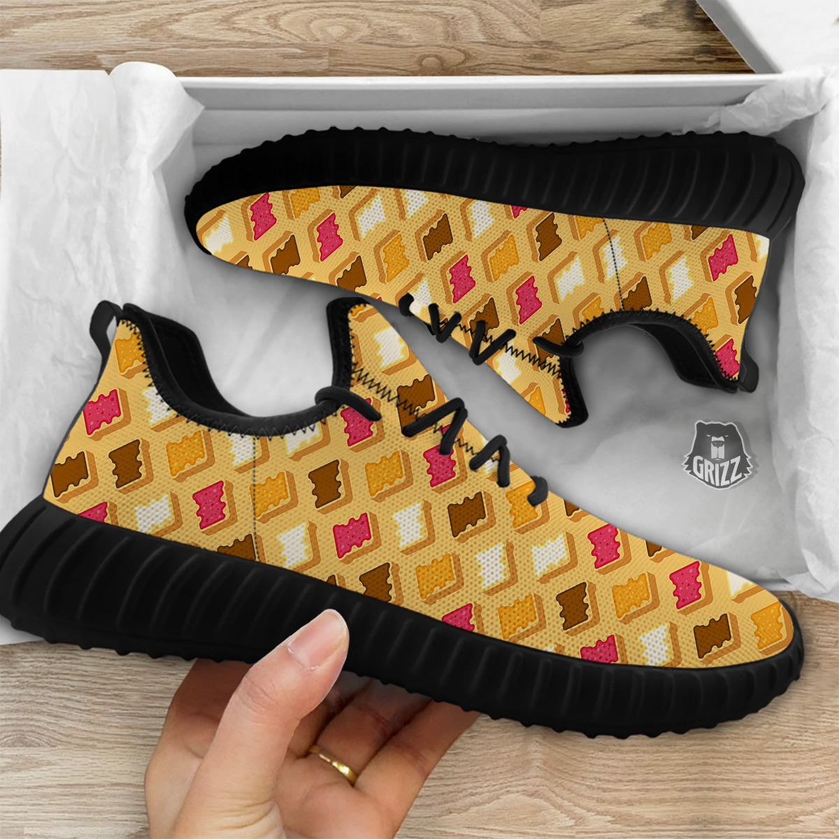 Toast And Jam Print Pattern Black Walking Shoes-grizzshop