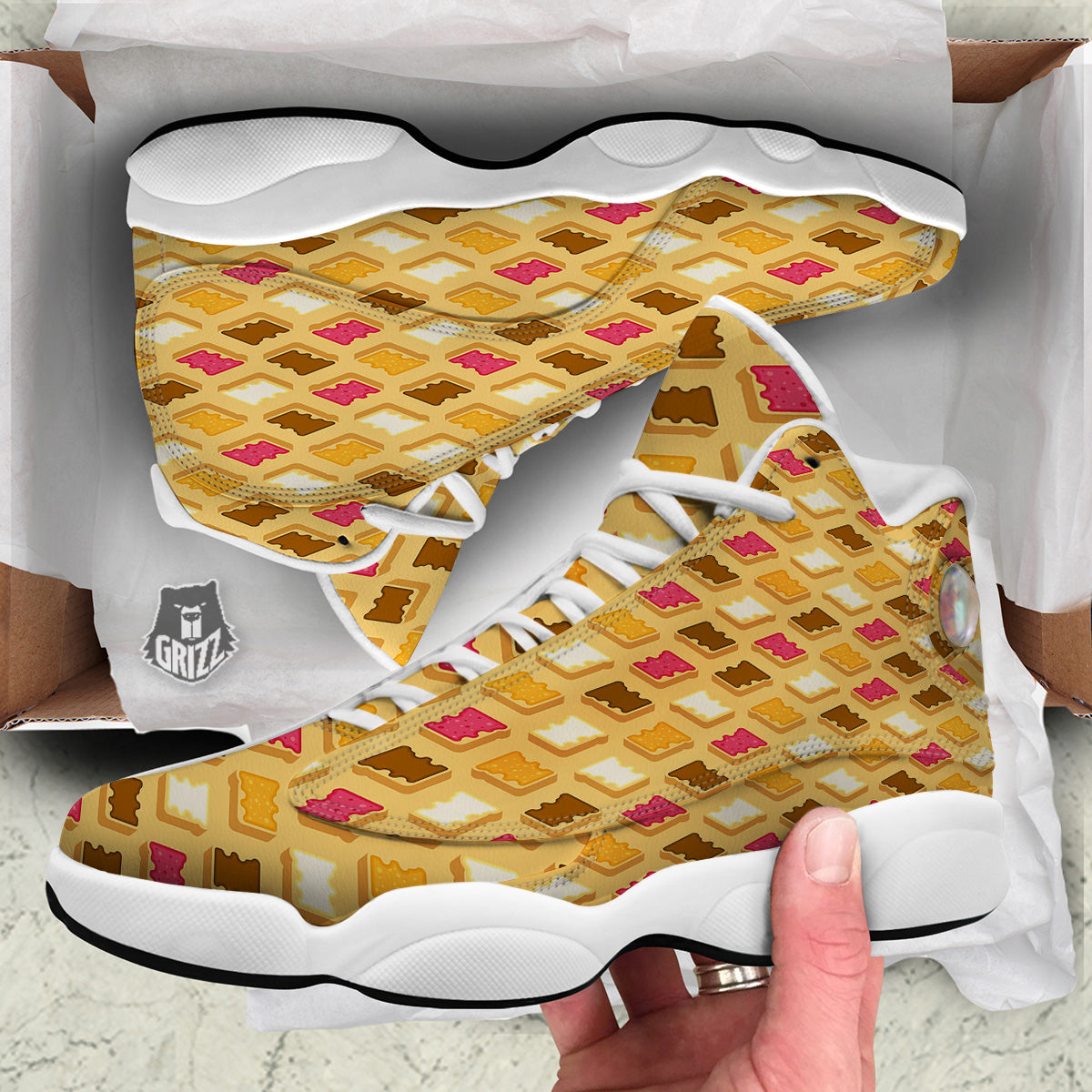 Toast And Jam Print Pattern White Basketball Shoes-grizzshop