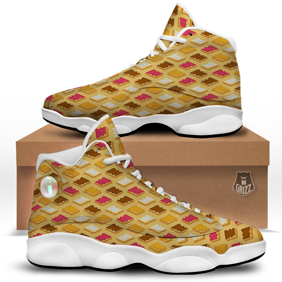 Toast And Jam Print Pattern White Basketball Shoes-grizzshop