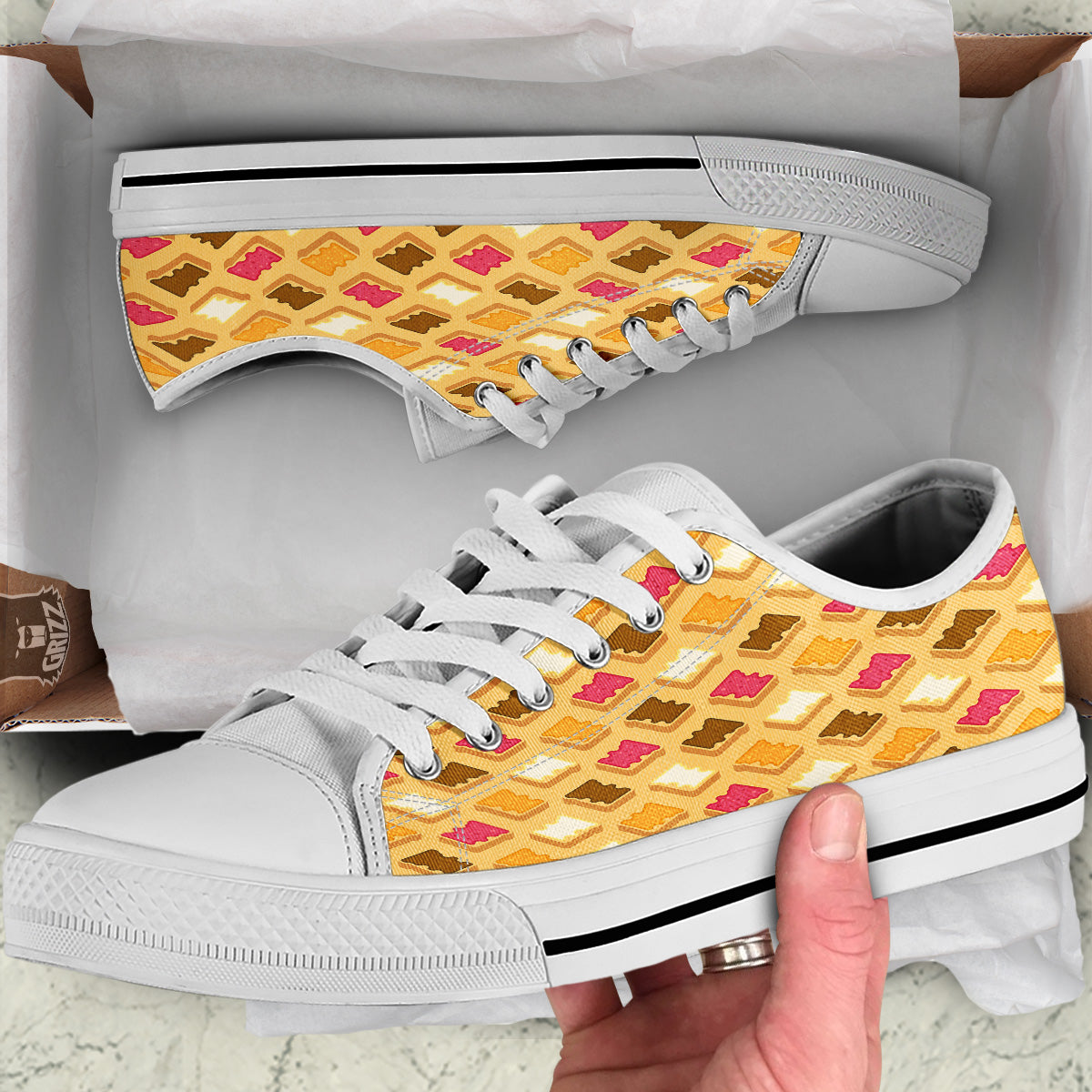 Toast And Jam Print Pattern White Low Top Shoes-grizzshop