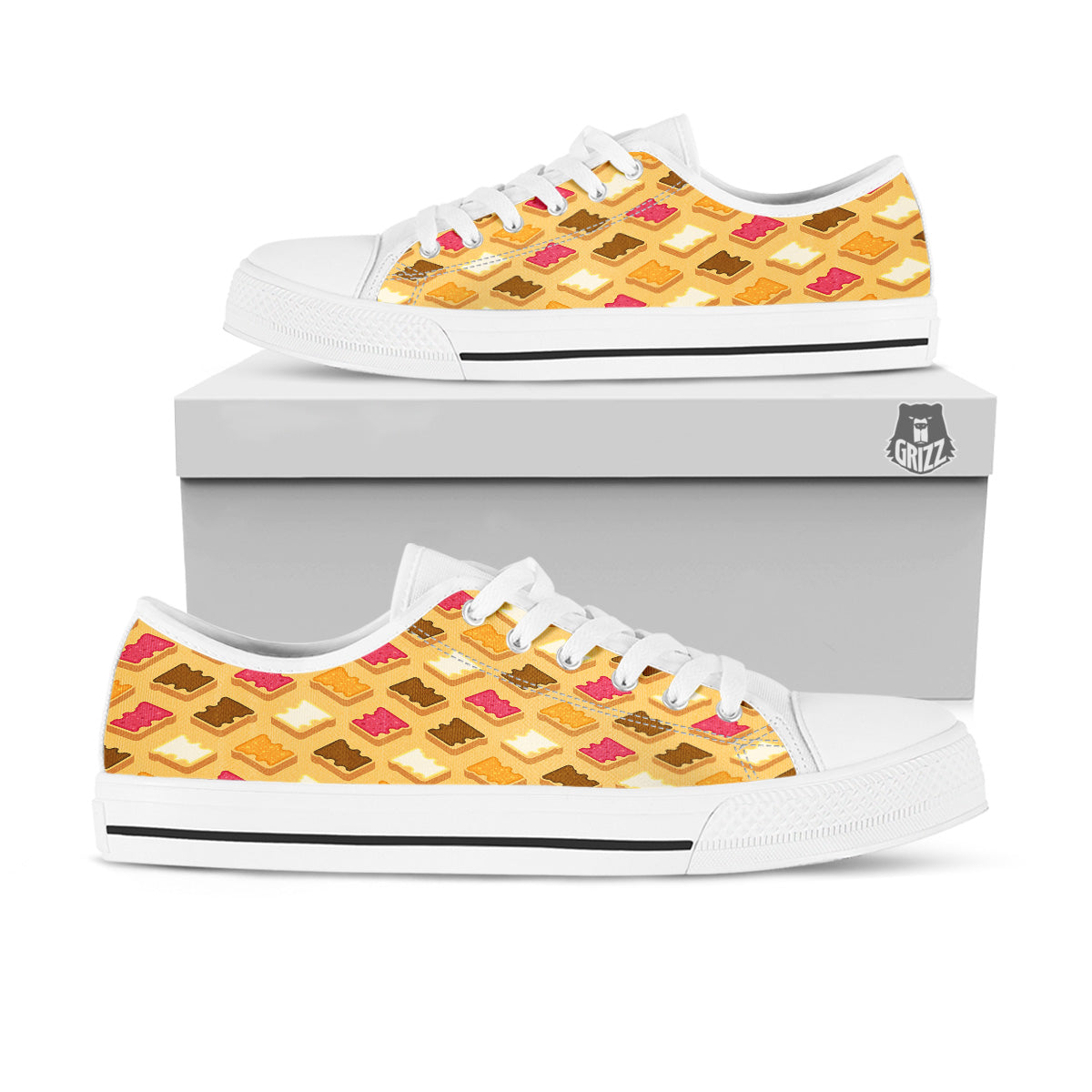 Toast And Jam Print Pattern White Low Top Shoes-grizzshop