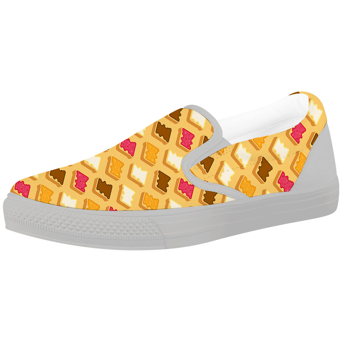 Toast And Jam Print Pattern White Slip On Shoes-grizzshop
