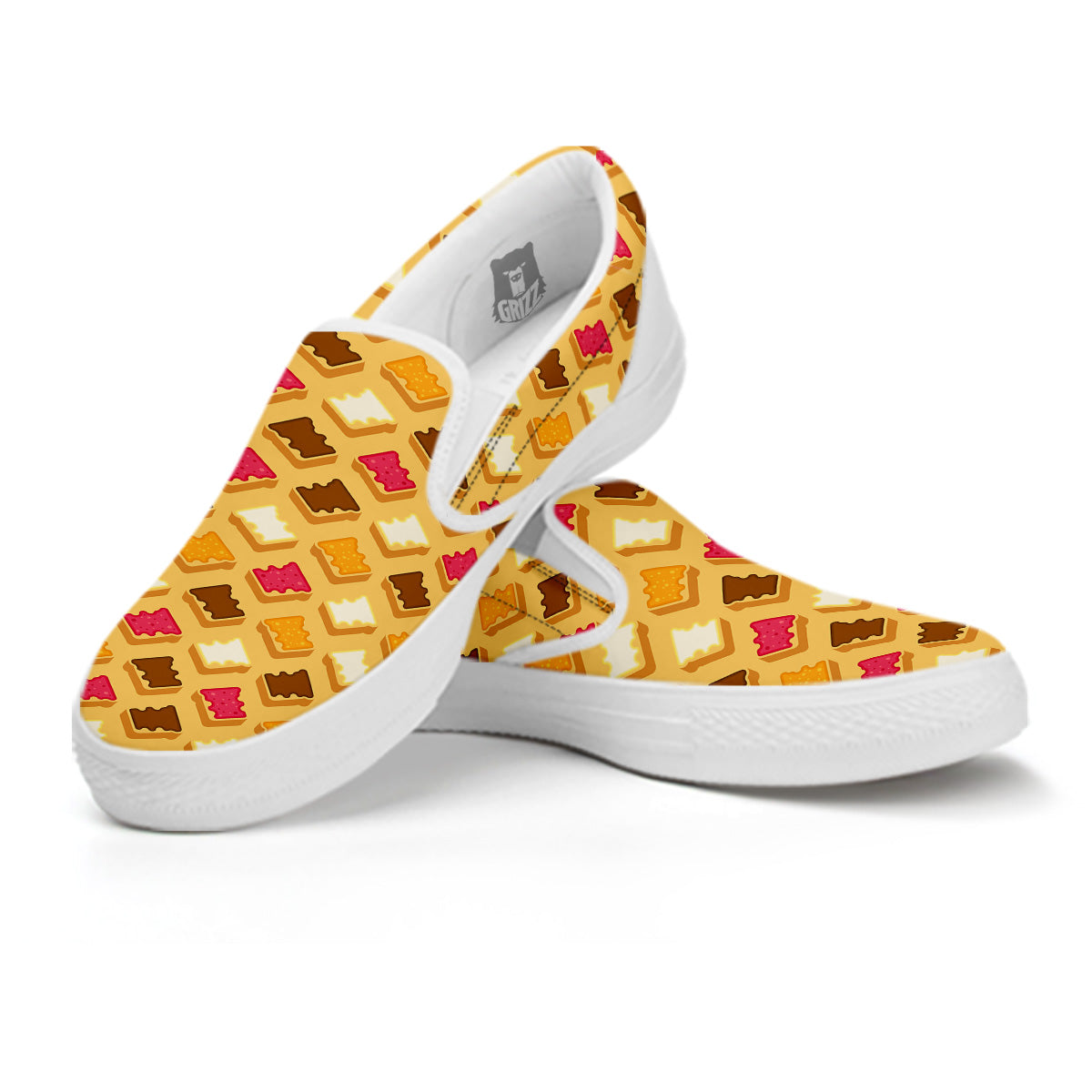 Toast And Jam Print Pattern White Slip On Shoes-grizzshop
