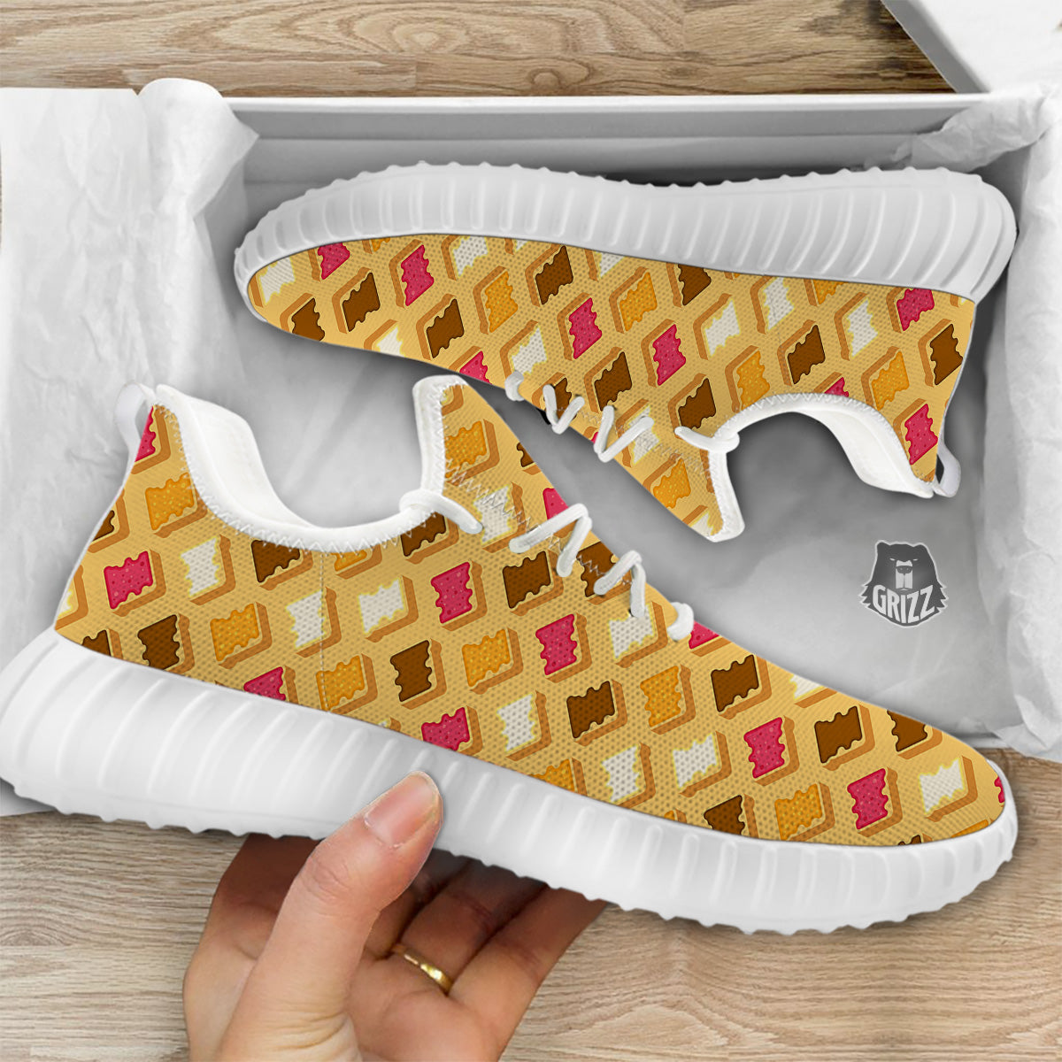Toast And Jam Print Pattern White Walking Shoes-grizzshop