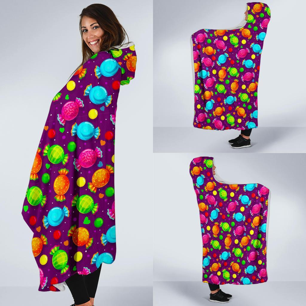 Toffee Candy Pattern Print Hooded Blanket-grizzshop