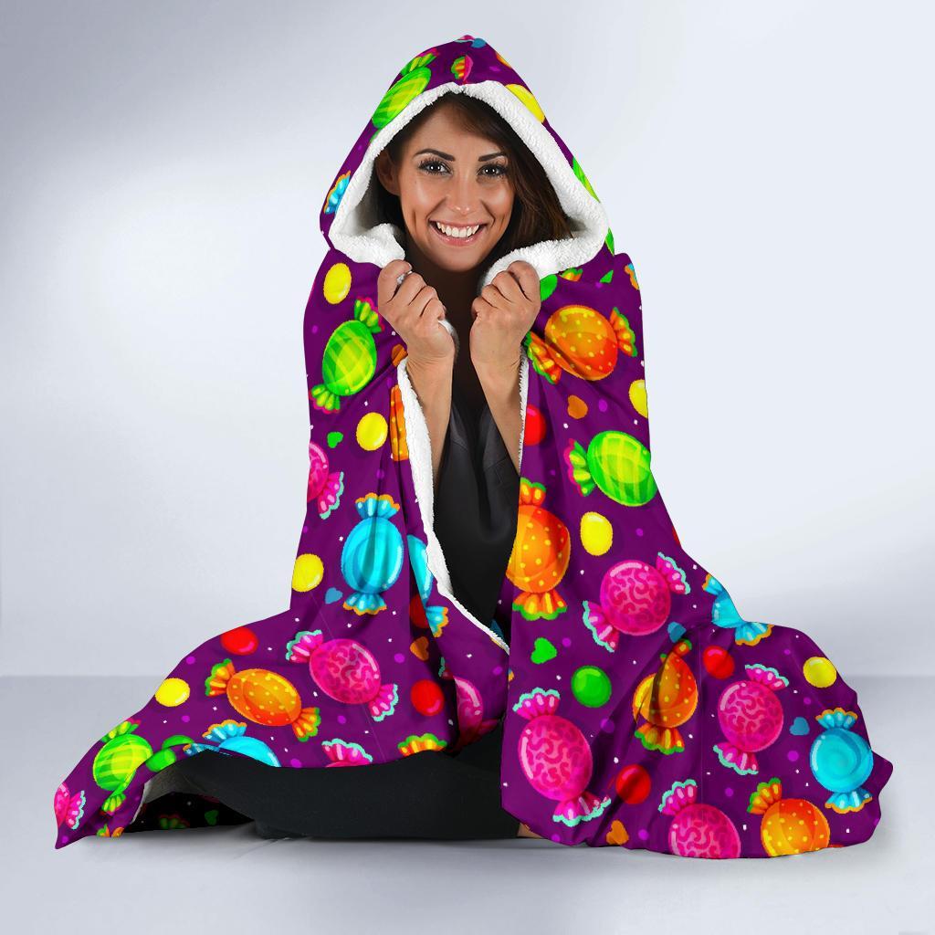 Toffee Candy Pattern Print Hooded Blanket-grizzshop