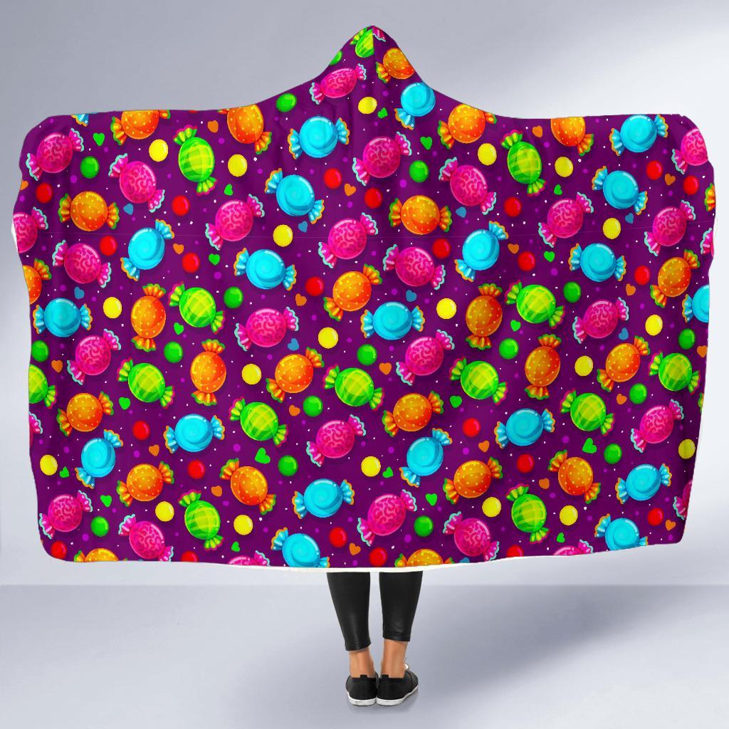 Toffee Candy Pattern Print Hooded Blanket-grizzshop