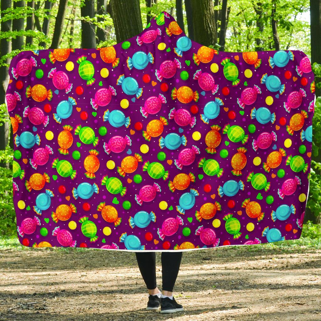 Toffee Candy Pattern Print Hooded Blanket-grizzshop