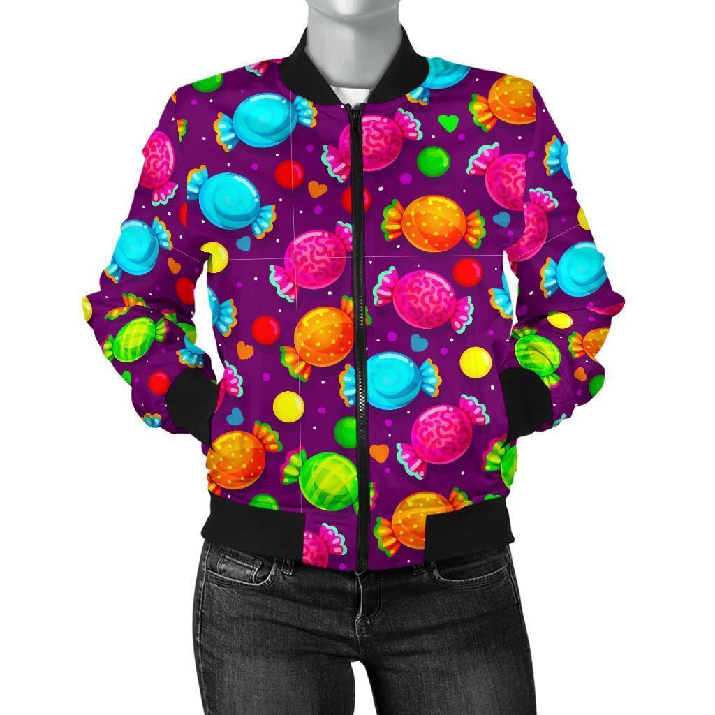 Toffee Candy Pattern Print Women Casual Bomber Jacket-grizzshop