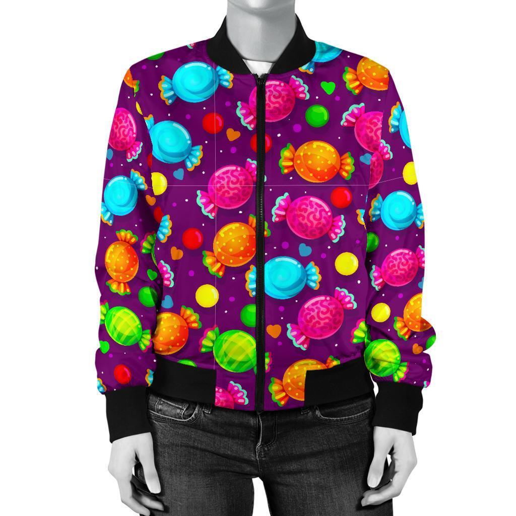 Toffee Candy Pattern Print Women Casual Bomber Jacket-grizzshop