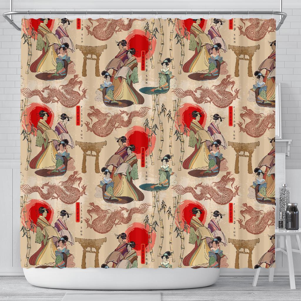 Tokyo Japanese Pattern Print Bathroom Shower Curtain-grizzshop