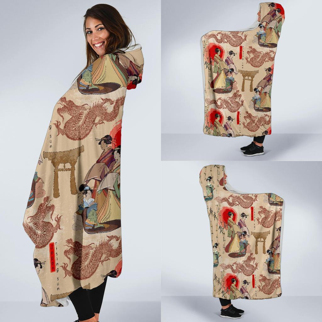 Tokyo Japanese Pattern Print Hooded Blanket-grizzshop