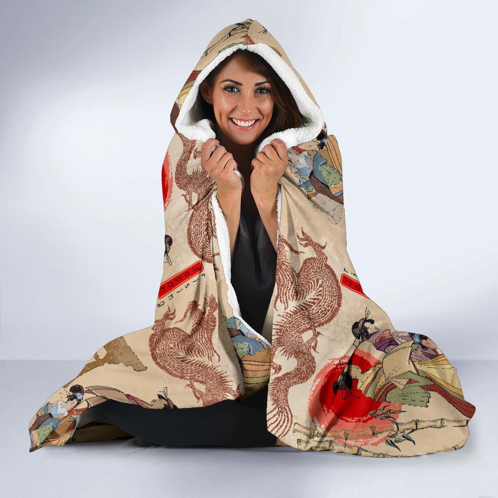 Tokyo Japanese Pattern Print Hooded Blanket-grizzshop