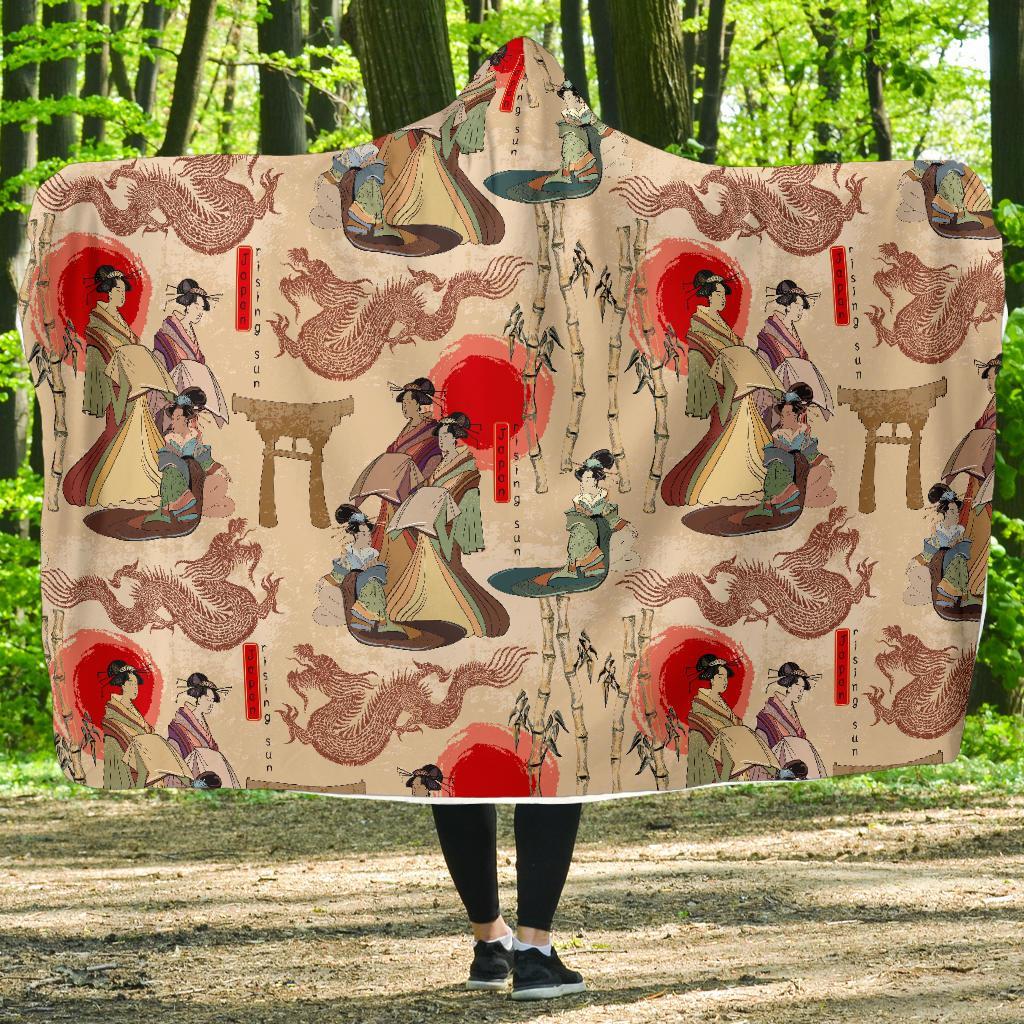 Tokyo Japanese Pattern Print Hooded Blanket-grizzshop