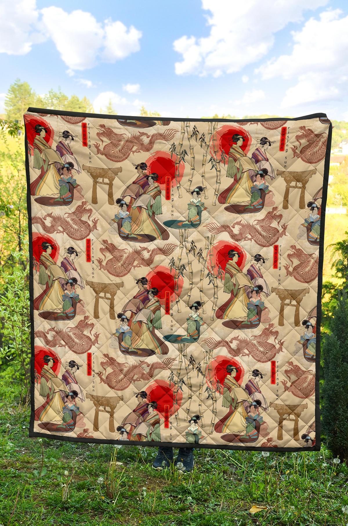 Tokyo Japanese Pattern Print Quilt-grizzshop