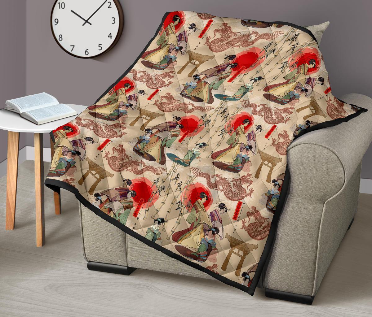 Tokyo Japanese Pattern Print Quilt-grizzshop