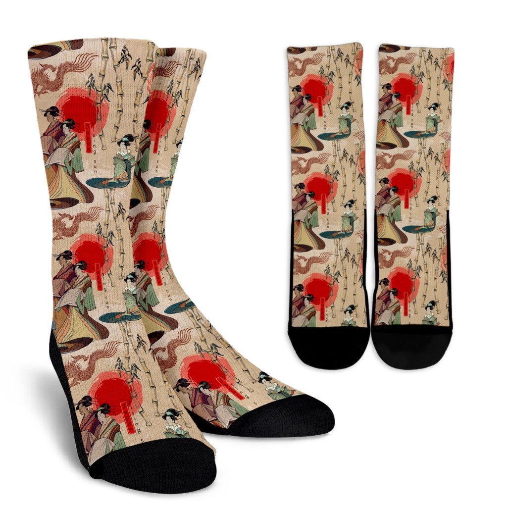 Tokyo Japanese Pattern Print Unisex Crew Socks-grizzshop