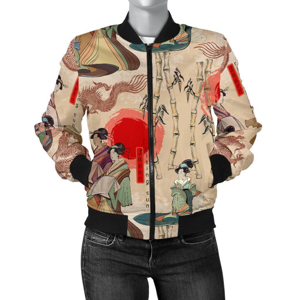 Tokyo Japanese Pattern Print Women Casual Bomber Jacket-grizzshop