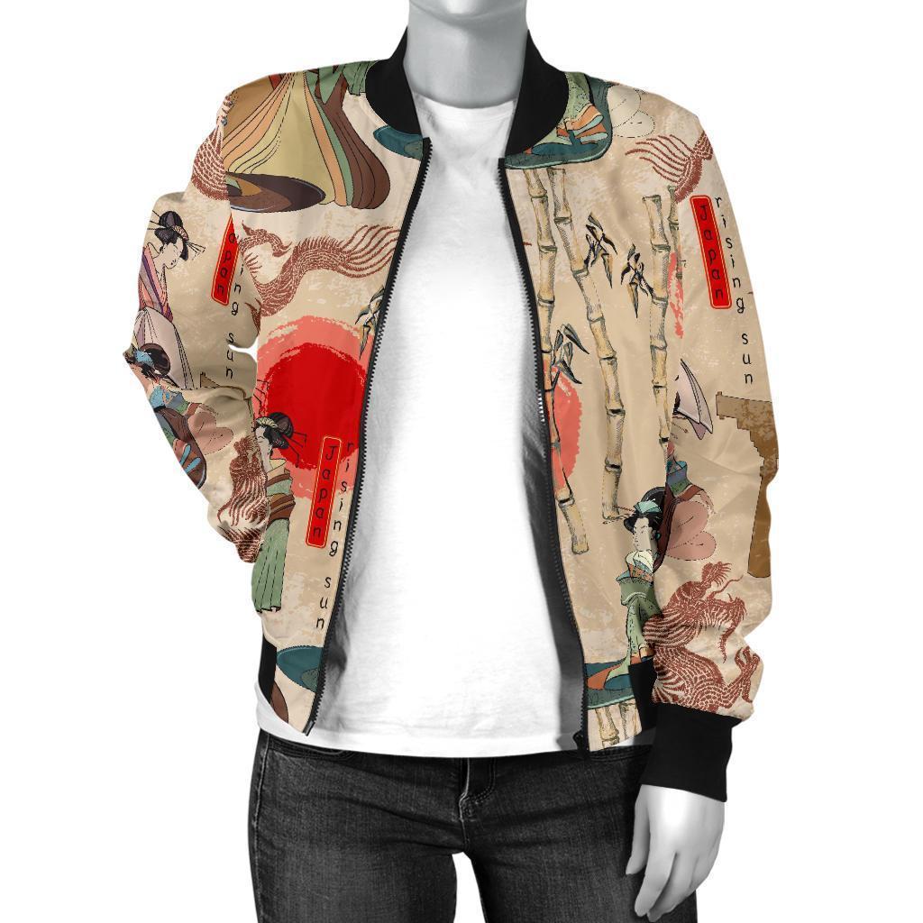 Tokyo Japanese Pattern Print Women Casual Bomber Jacket-grizzshop