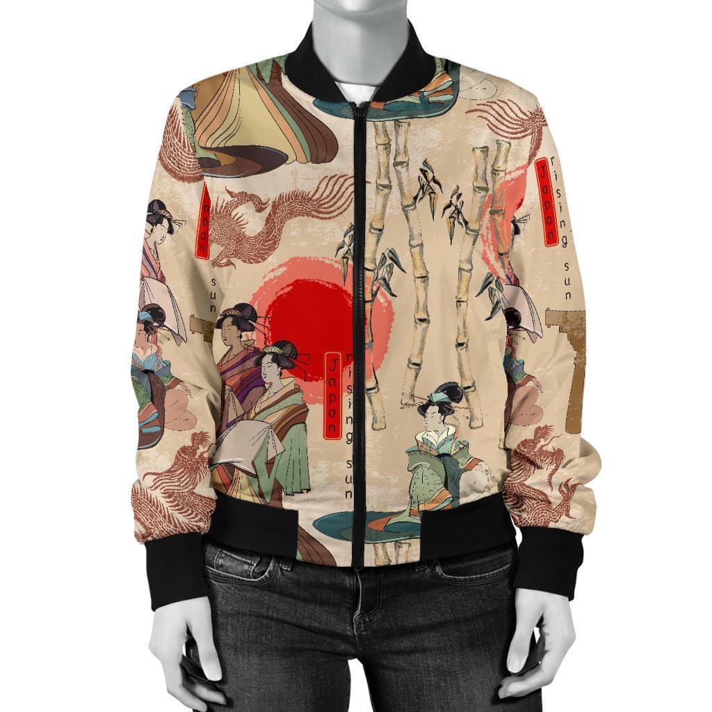 Tokyo Japanese Pattern Print Women Casual Bomber Jacket-grizzshop