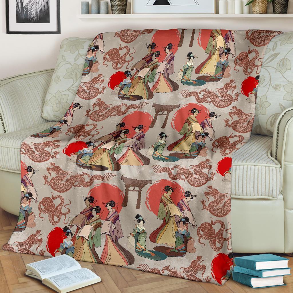 Tokyo Japanese Print Pattern Blanket-grizzshop