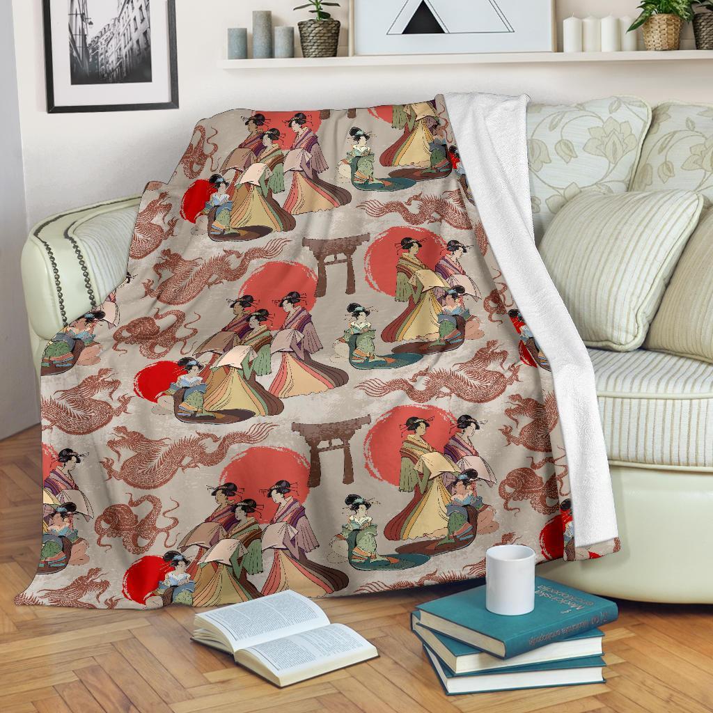 Tokyo Japanese Print Pattern Blanket-grizzshop