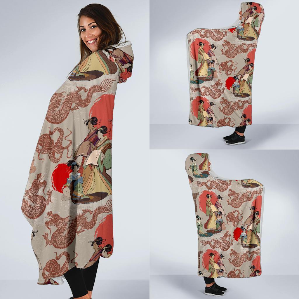 Tokyo Japanese Print Pattern Hooded Blanket-grizzshop