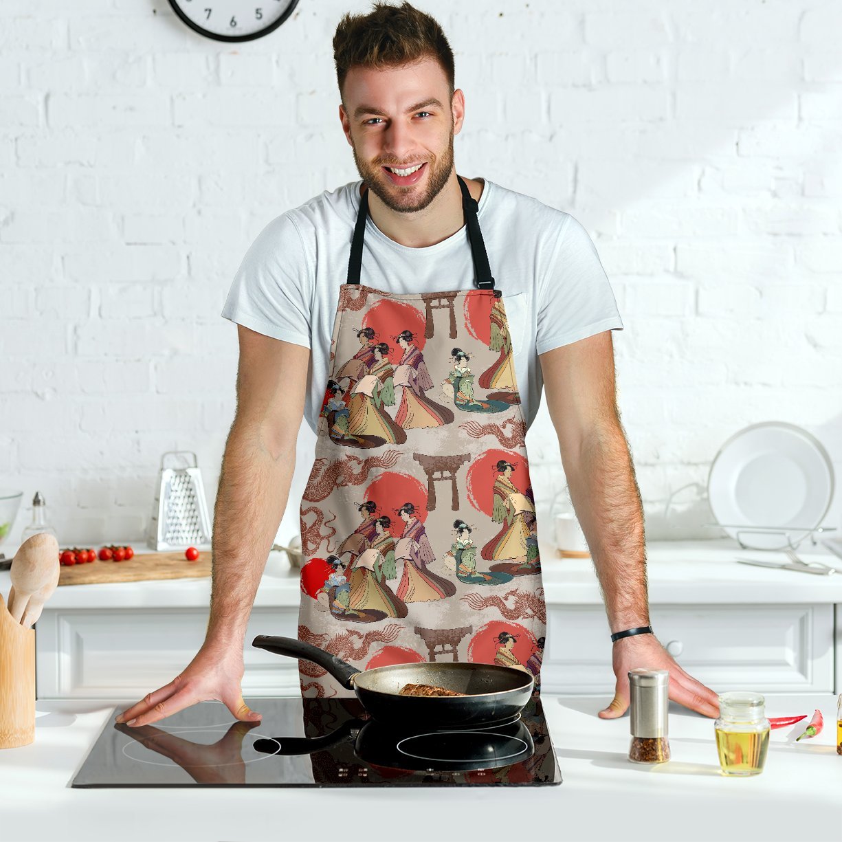 Tokyo Japanese Print Pattern Men's Apron-grizzshop