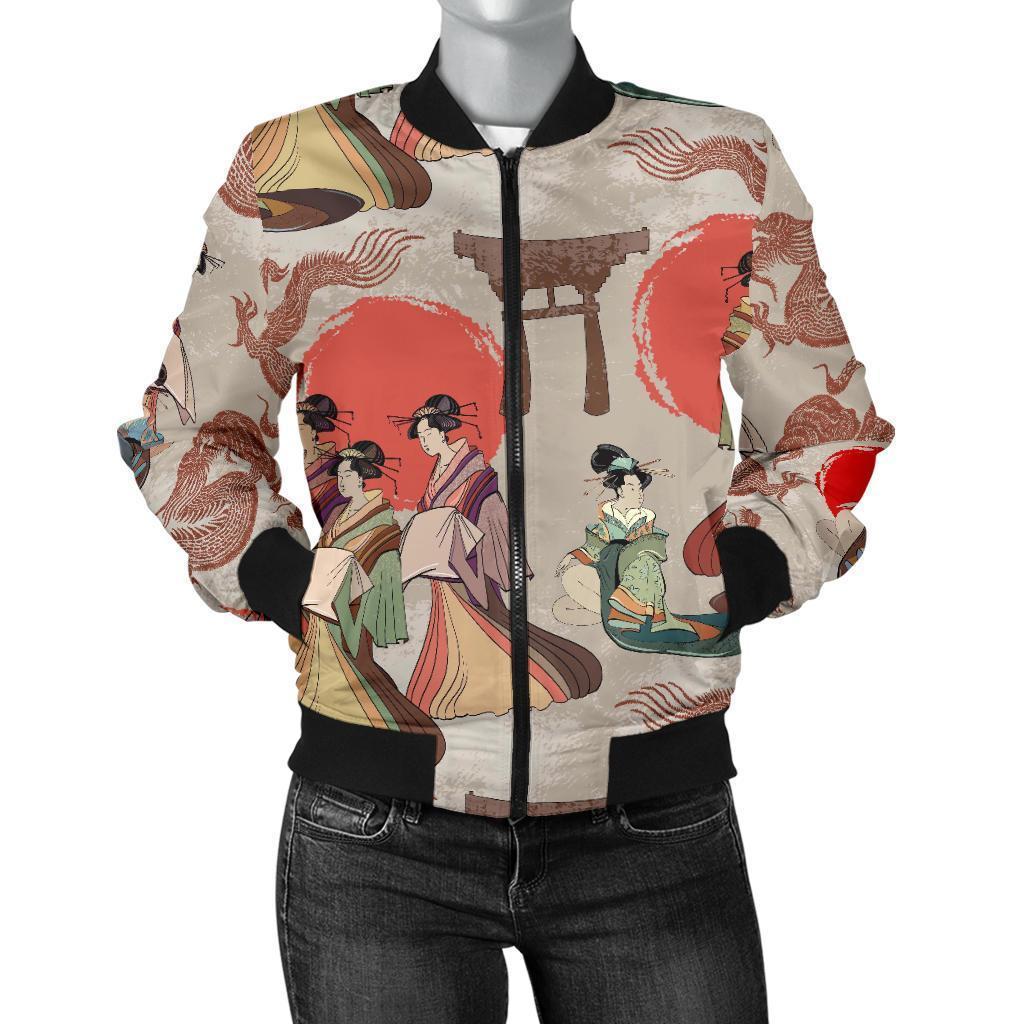 Tokyo Japanese Print Pattern Women Casual Bomber Jacket-grizzshop