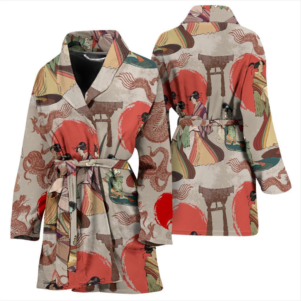 Tokyo Japanese Print Pattern Women Long Robe-grizzshop