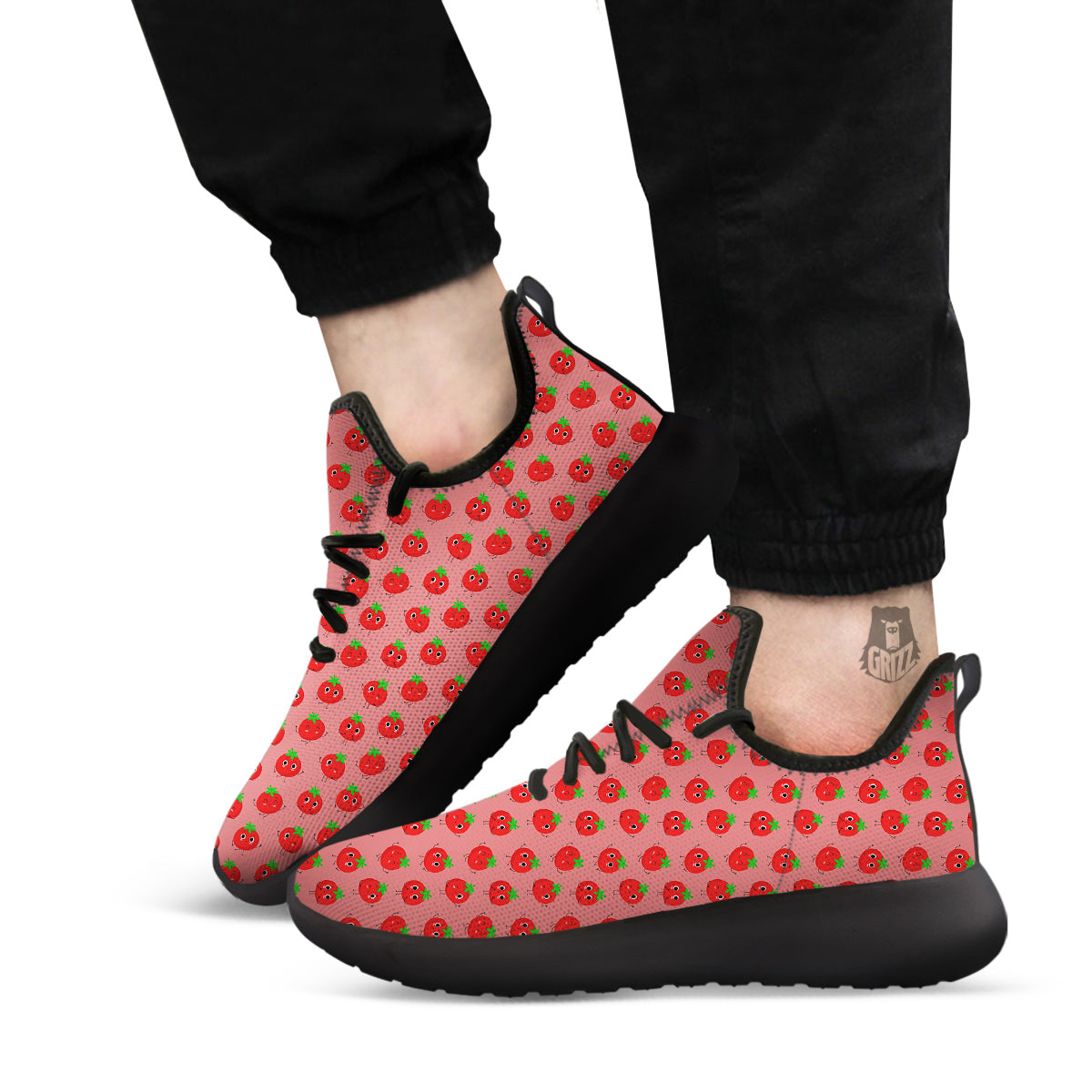 Tomato Cute Print Pattern Black Athletic Shoes-grizzshop