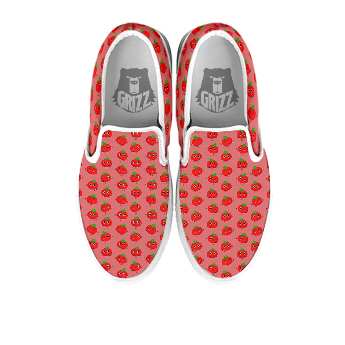 Tomato Cute Print Pattern White Slip On Shoes-grizzshop