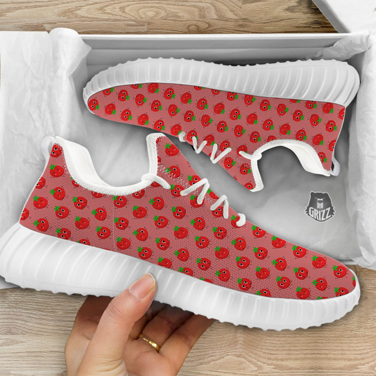 Tomato Cute Print Pattern White Walking Shoes-grizzshop