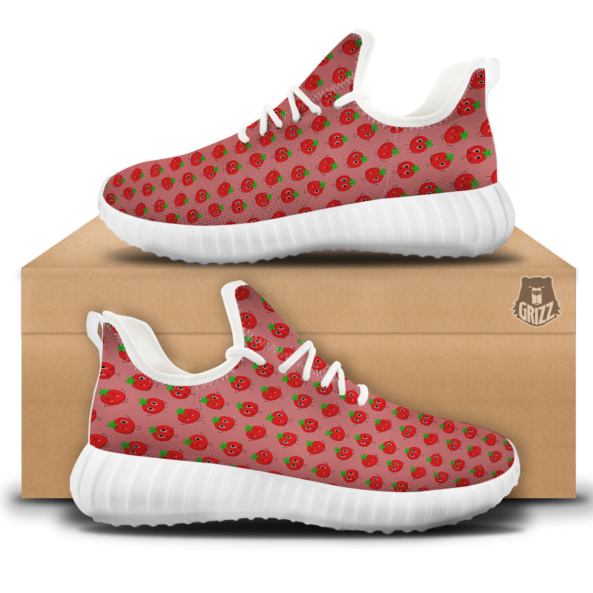 Tomato Cute Print Pattern White Walking Shoes-grizzshop