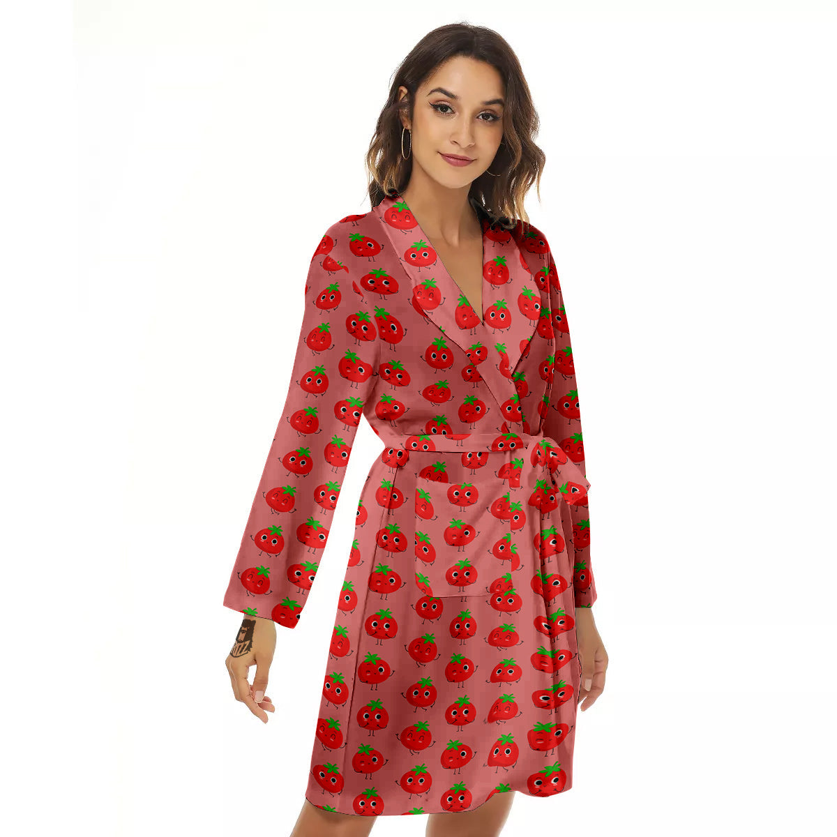 Tomato Cute Print Pattern Women's Robe-grizzshop