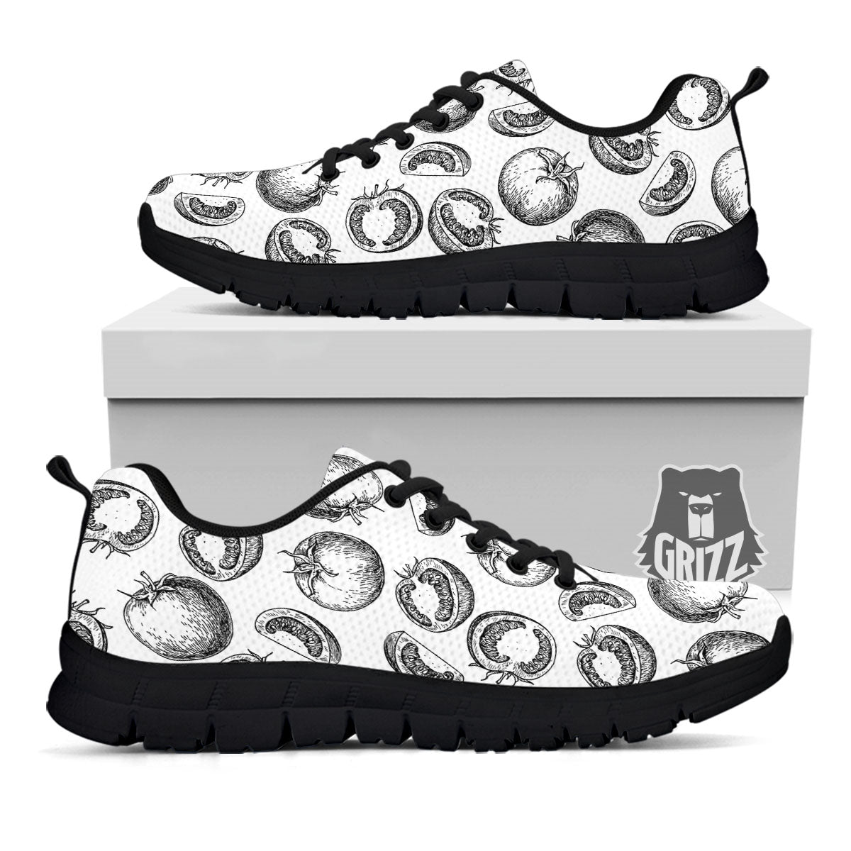 Tomato Hand Drawn Print Pattern Black Sneaker-grizzshop