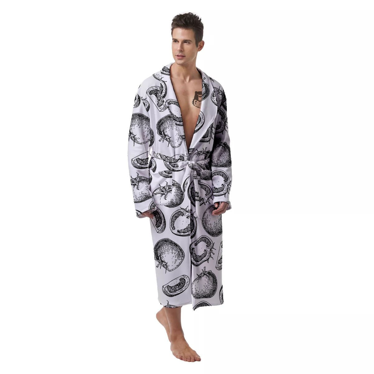 Tomato Hand Drawn Print Pattern Men's Robe-grizzshop