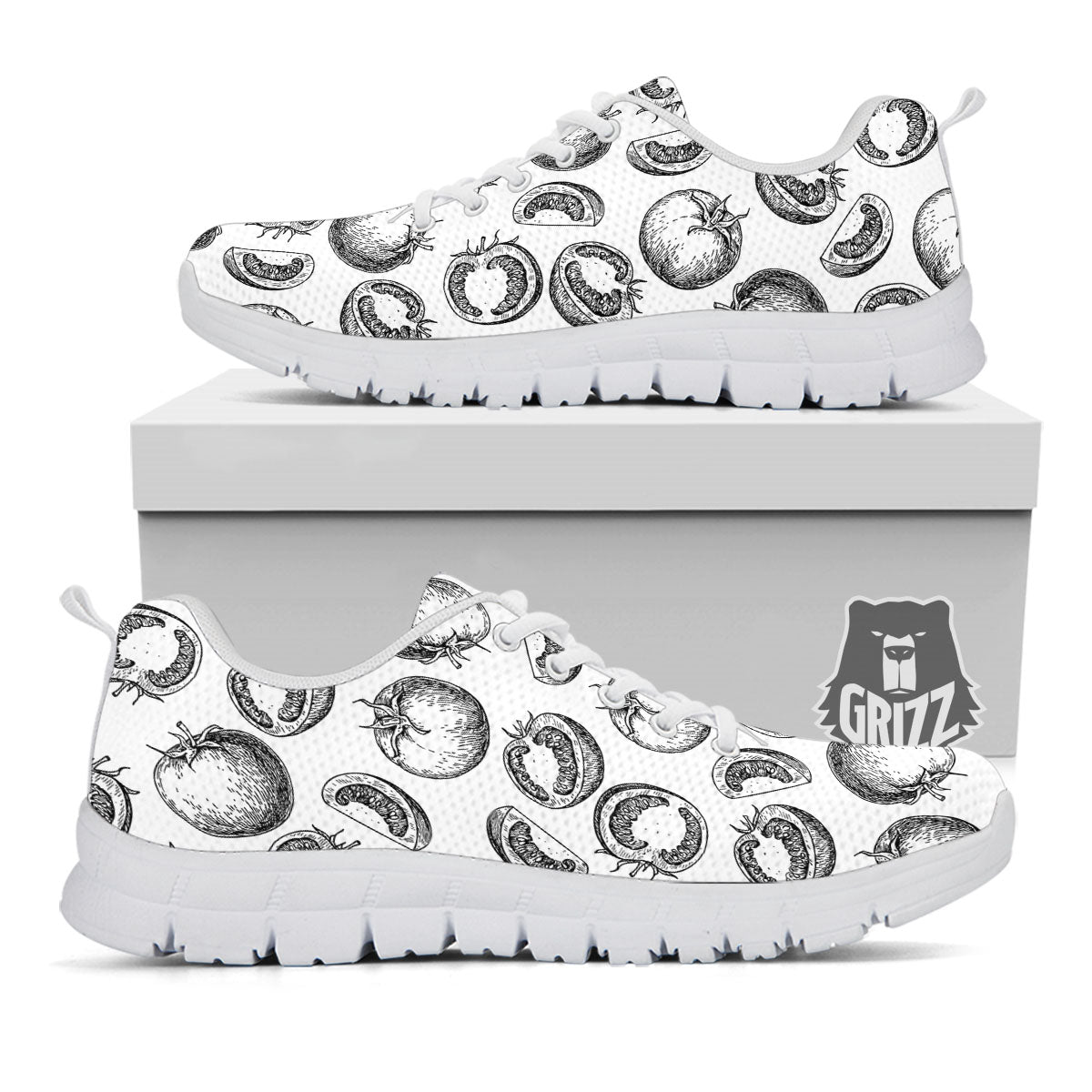 Tomato Hand Drawn Print Pattern White Sneaker-grizzshop
