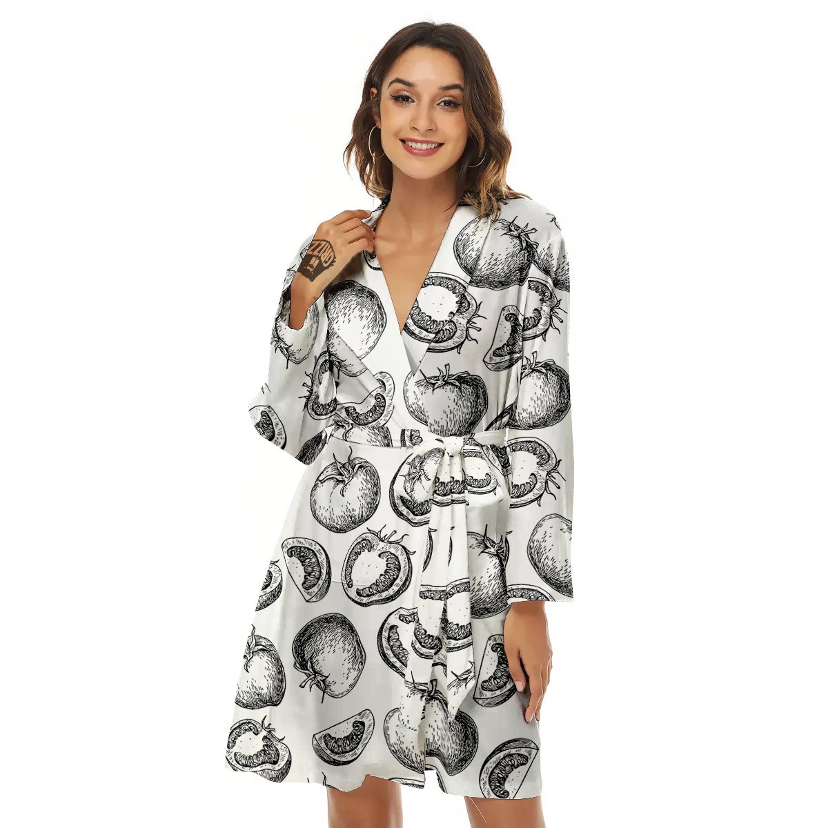 Tomato Hand Drawn Print Pattern Women's Robe-grizzshop