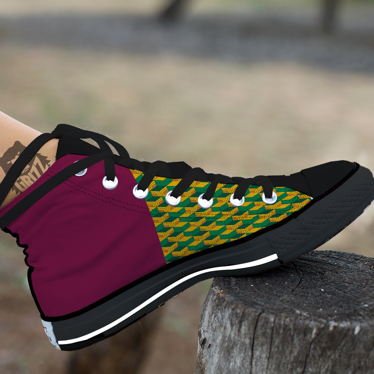 Tomioka Print Pattern Black High Top Shoes-grizzshop