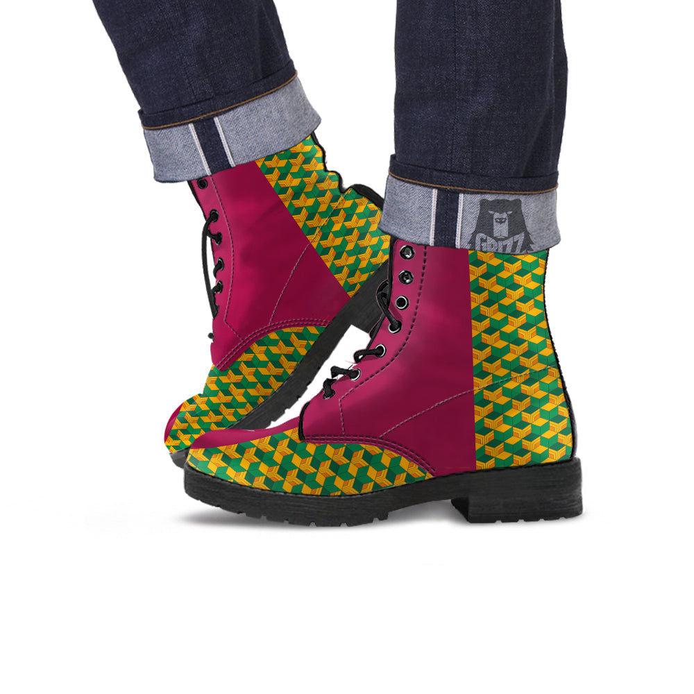 Tomioka Print Pattern Leather Boots-grizzshop