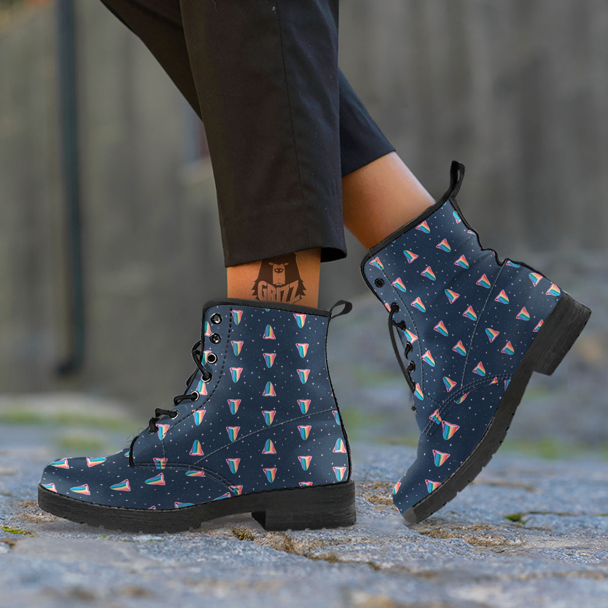 Tongue Gay Pride Print Pattern Leather Boots-grizzshop