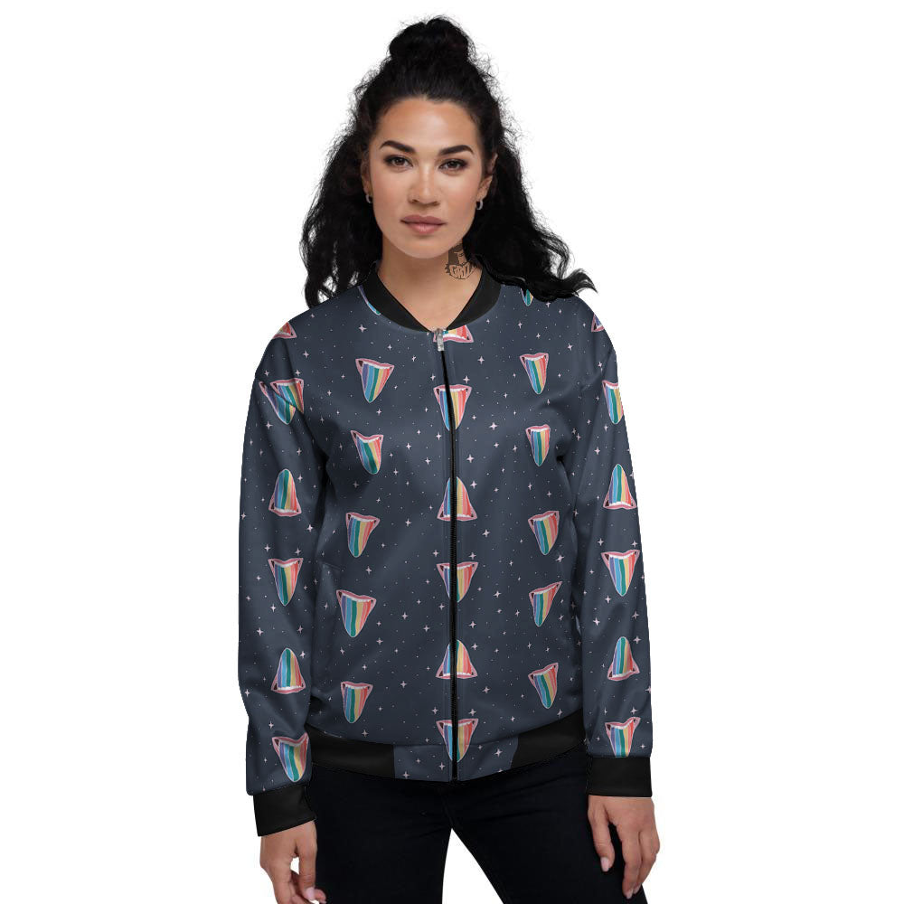 Tongue Gay Pride Print Pattern Women's Bomber Jacket-grizzshop