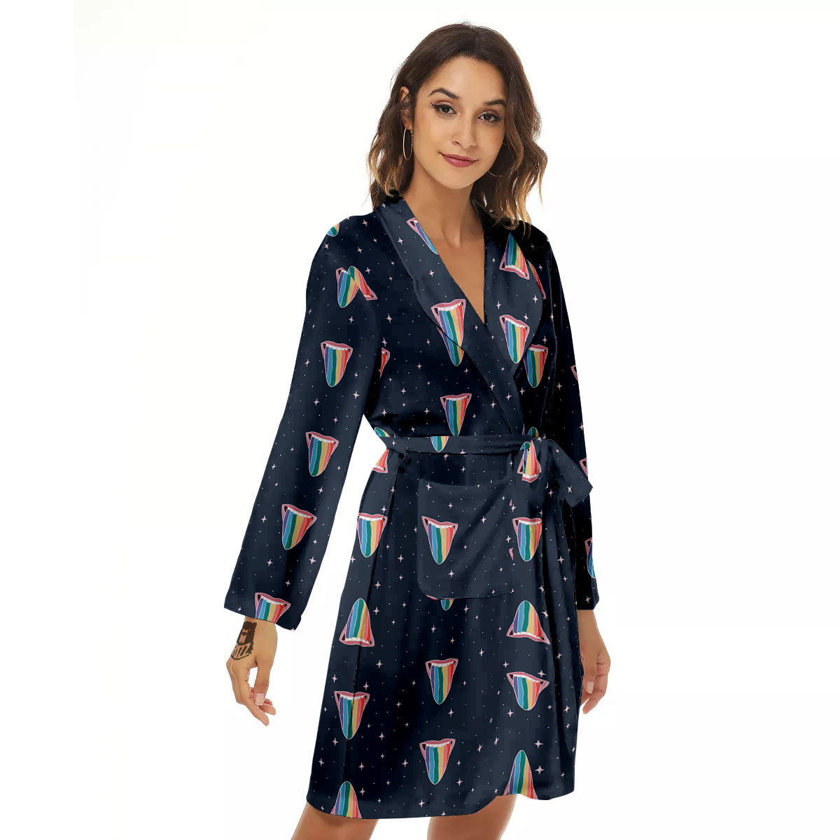 Tongue Gay Pride Print Pattern Women's Robe-grizzshop