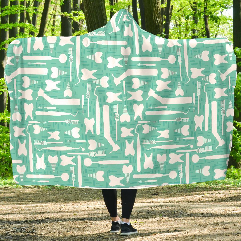 Tooth Dental Dentist Dentistry Pattern Print Hooded Blanket-grizzshop