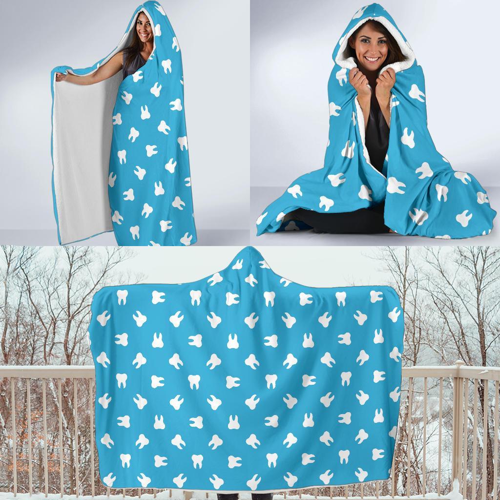 Tooth Dentistry Dentist Dental Pattern Print Hooded Blanket-grizzshop