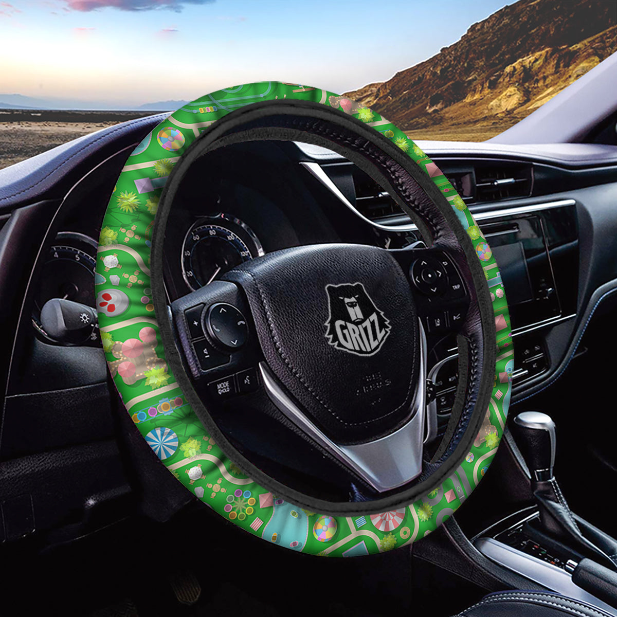 Top View Amusement Park Print Pattern Car Steering Wheel Cover-grizzshop